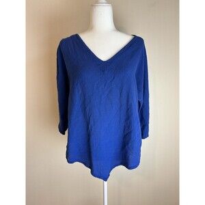 Oh My Gauze Blue Tunic Top Asymmetric Hem Short Sleeve Gauze Women’s Sz L Large